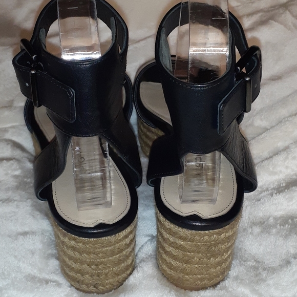 VIA SPIGA BLACK LEATHER WEDGE ESPADRILLE SANDALS - Picture 3 of 4